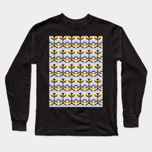 Blue, Yellow, and Brown Bubble Flowers Seamless Pattern 1970s Inspired Long Sleeve T-Shirt